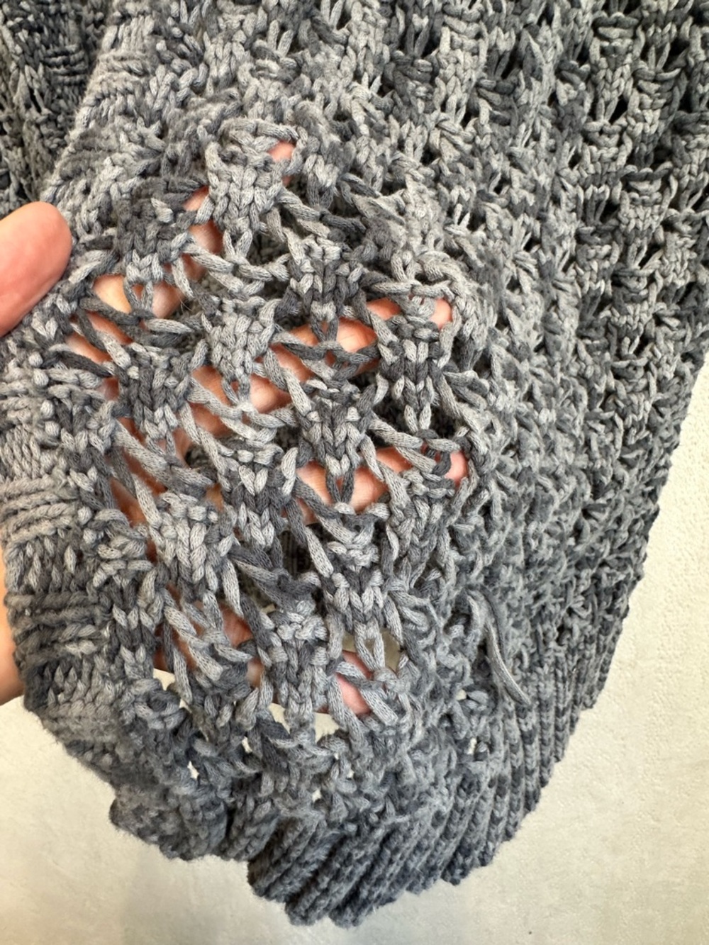 American Eagle Open-Knit Marled Gray Long Cardigan Sweater Sz M Crochet Boho - Picture 5 of 14
